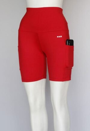 E27. Short Bicicletero con Bolsas Laterales Rojo. Talle Alto (Más Colores)