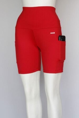 E27. Short Bicicletero con Bolsas Laterales Rojo. Talle Alto (Más Colores)