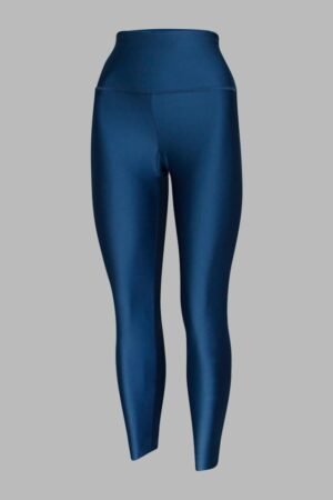 A160. Leggins/Malla sin Costuras Laterales Azul Petróleo. Tiro Alto