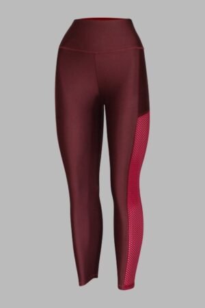 A165*. Malla/Legging Vino Combinado con Tela Acanalada. Talle Alto