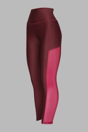 A165. Malla/Legging Vino Combinado con Tela Acanalada. Talle Alto