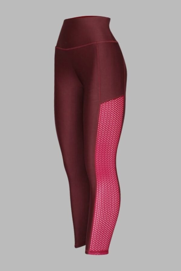 A165. Malla/Legging Vino Combinado con Tela Acanalada. Talle Alto
