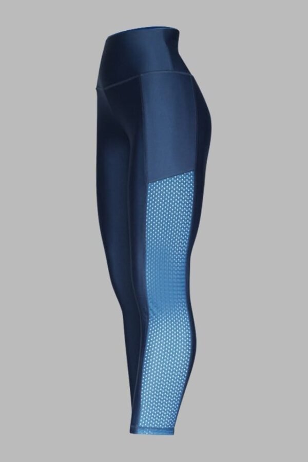A166. Malla/Legging Azul Petróleo Combinado con Tela Acanalada.