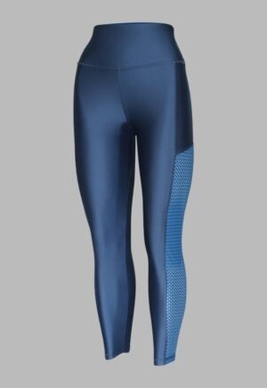 A166*. Malla/Legging Azul Petróleo Combinado con Tela Acanalada. Talle Alto