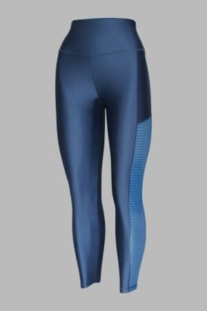 A166*. Malla/Legging Azul Petróleo Combinado con Tela Acanalada. Talle Alto