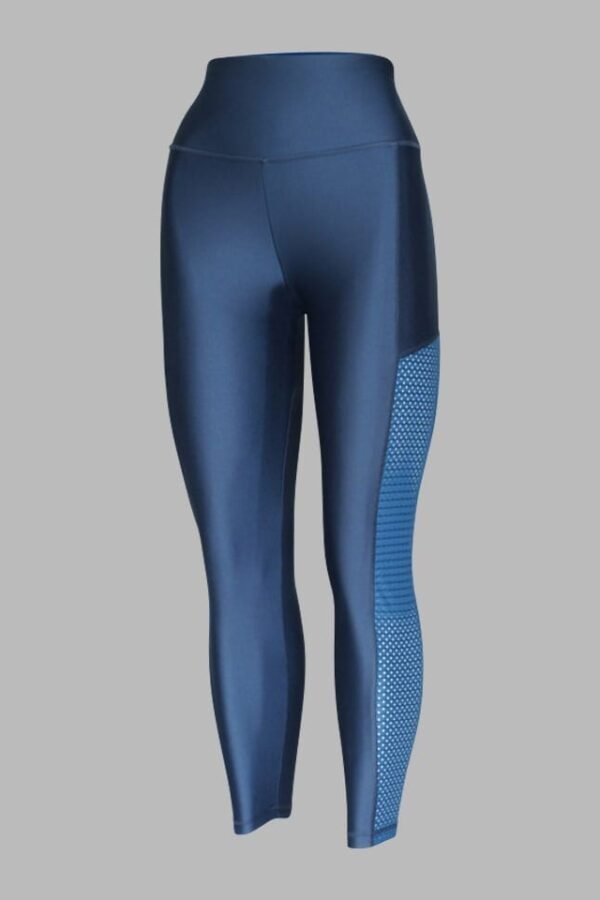 A166. Malla/Legging Azul Petróleo Combinado con Tela Acanalada. Talle Alto