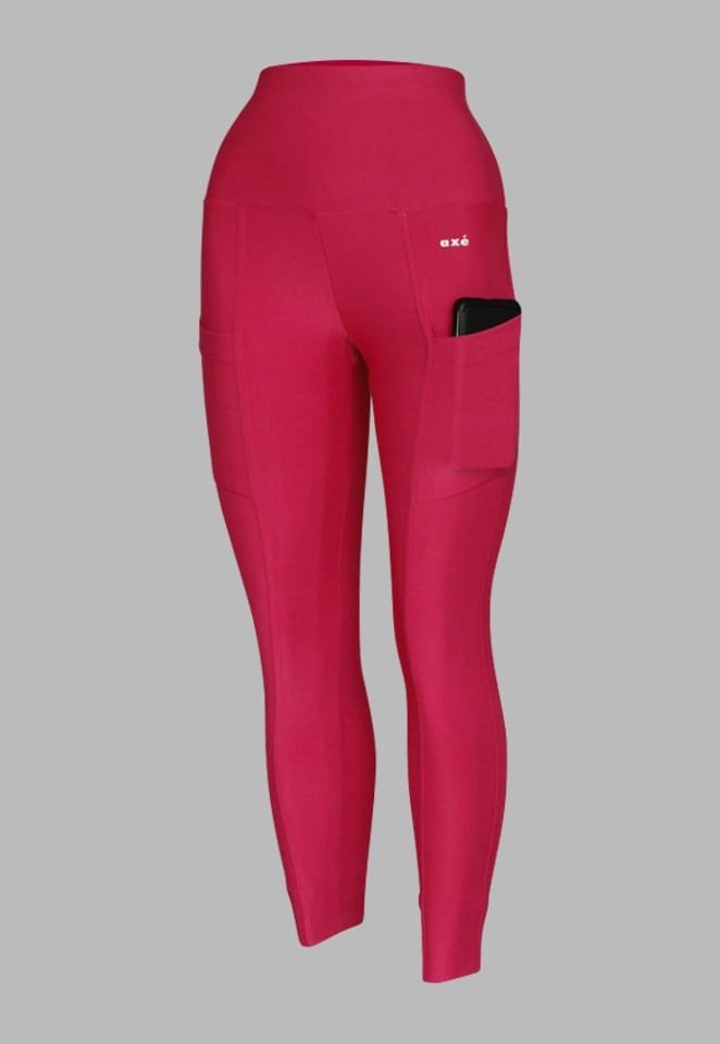 A163. Malla/Leggins Rosa Mexicano con Bolsas Laterales. Pretina Ancha 1 Leggina deportivo de mujer