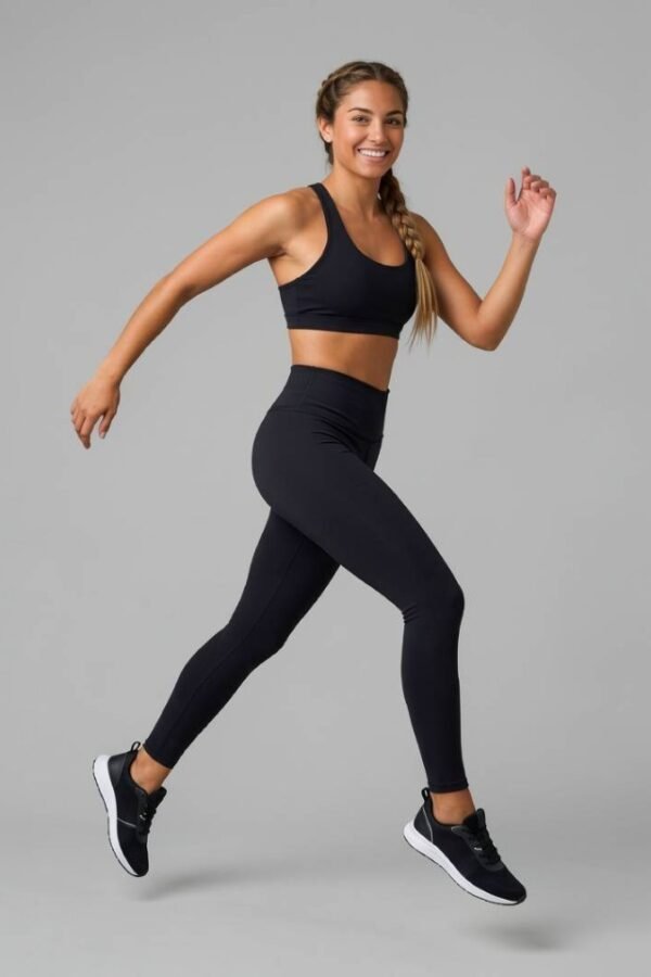 A180. Legging/Licra Negra sin Costuras Laterales. Pretina Alta Control Abdomen