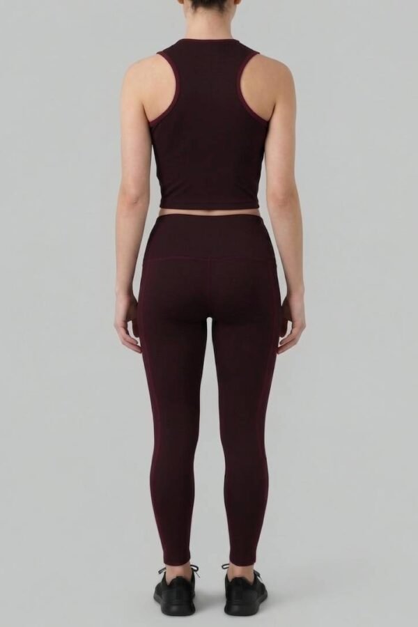 A182. Conjunto Burgundy Top y Legging Talle Alto con Costuras Contraste Vino