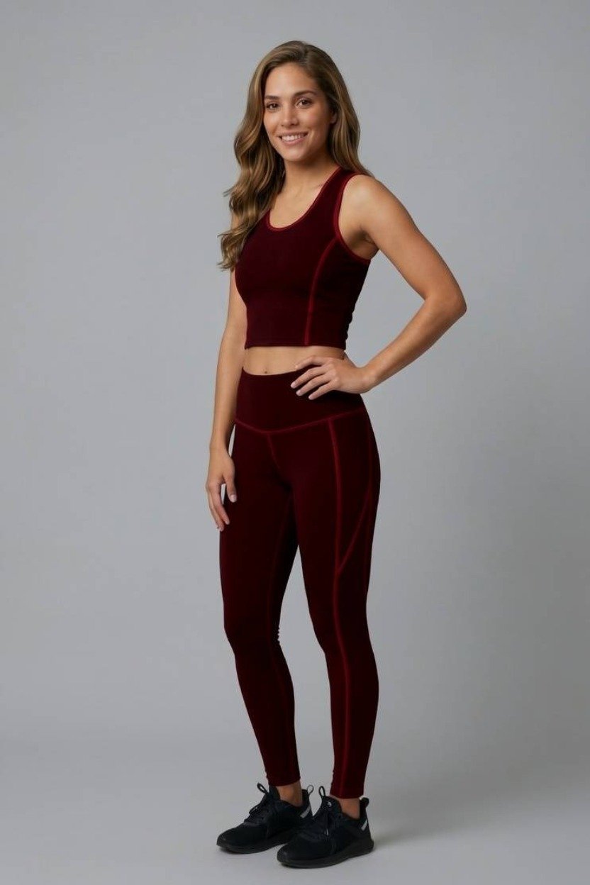 A182. Conjunto Burgundy Top y Legging Talle Alto con Costuras Contraste Vino 1 A182. Conjunto Burgundy Top y Legging Talle Alto con Costuras Contraste Vino
