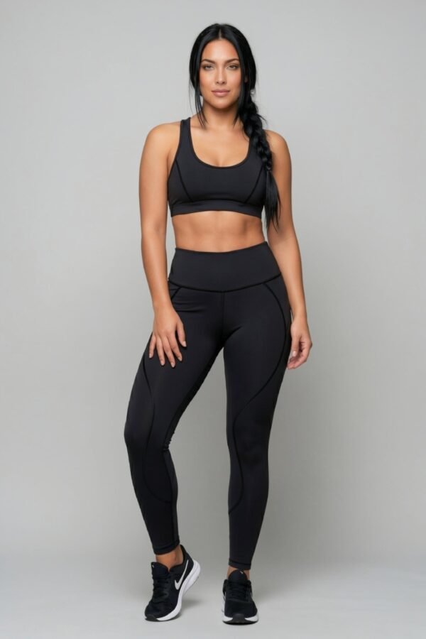 A184. Legging Negro Pretina Ancha con Costuras al Frente